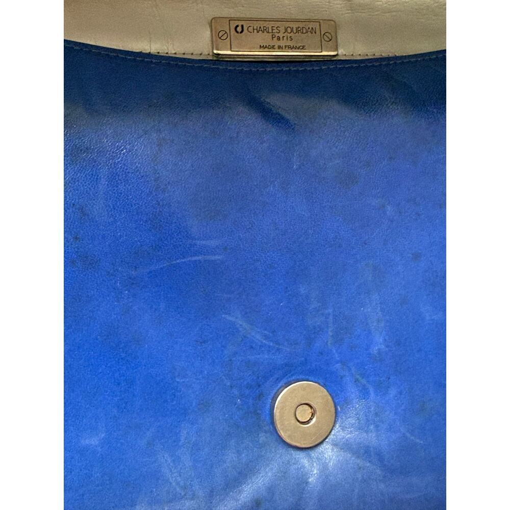 Vintage Charles Jourdan Paris France Colorblock Leather Shoulder Bag Blue - Picture 11 of 15